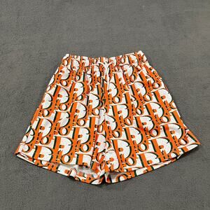 Mr. Remade Monogram Orange Green Mesh Casual Athletic Shorts Men's Size Small